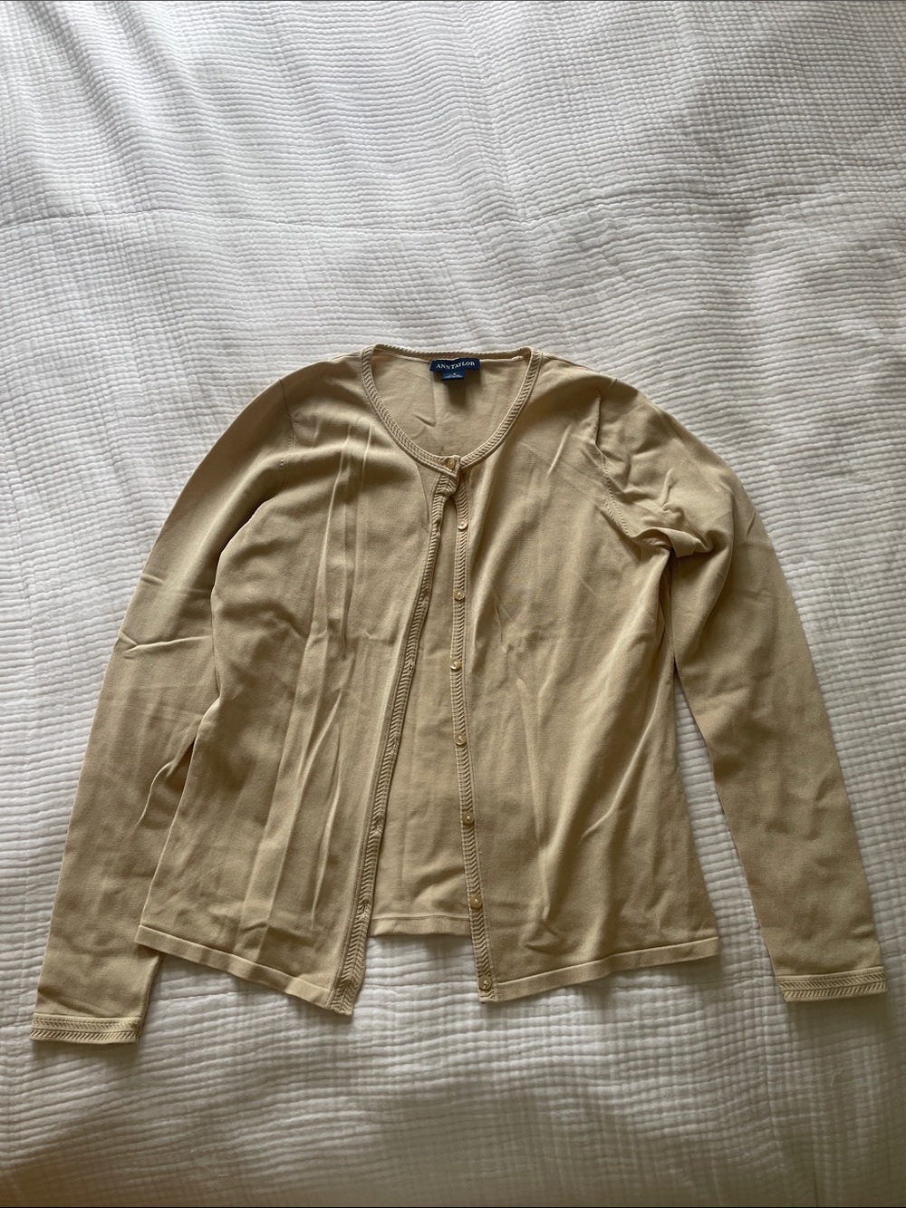 Ann Taylor Women's Light Tan Button-Front Cardigan